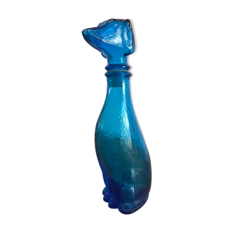 Bouteille vintage en verre bleu d’Empoli en forme de teckel made in italy