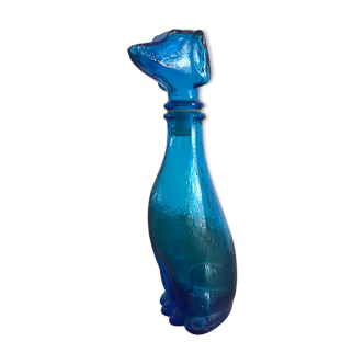 Vintage bottle in blue glass of Empoli in the shape of a dachshund made in italy