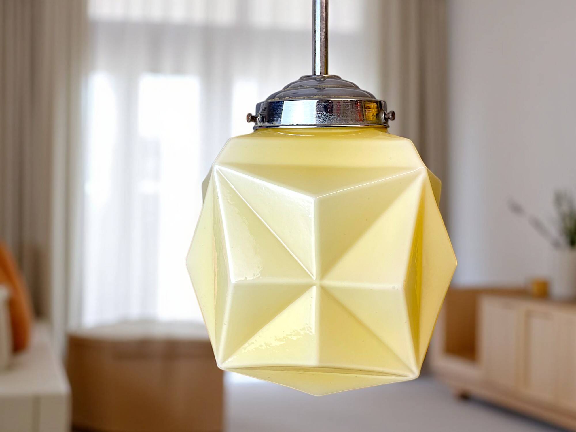 Art Deco  cream opaline glass pendant lamp