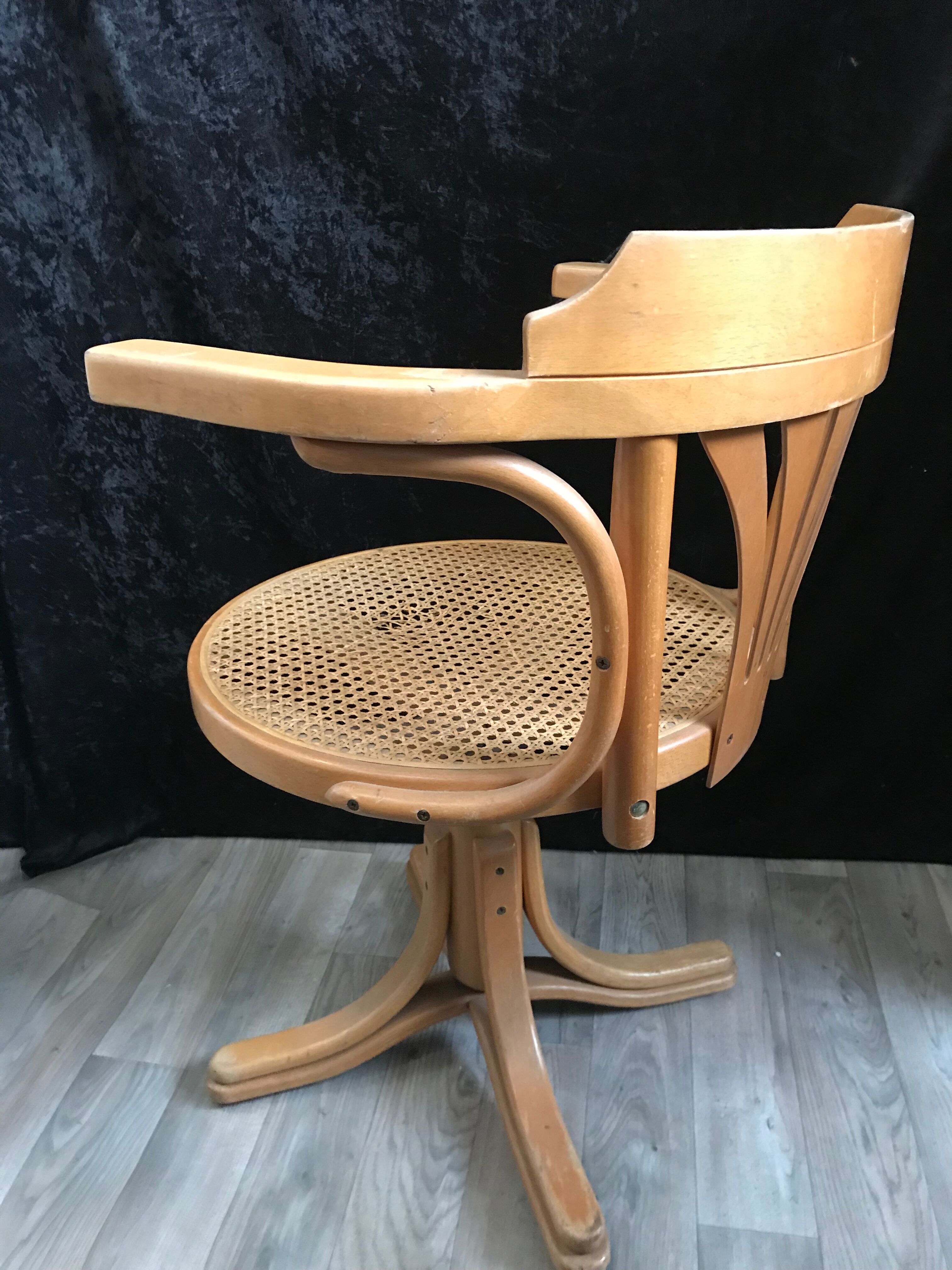 Swivel curved wooden desk armchair