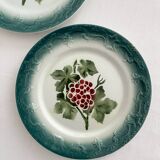 2 antique Pexonne earthenware dessert plates with grapes
