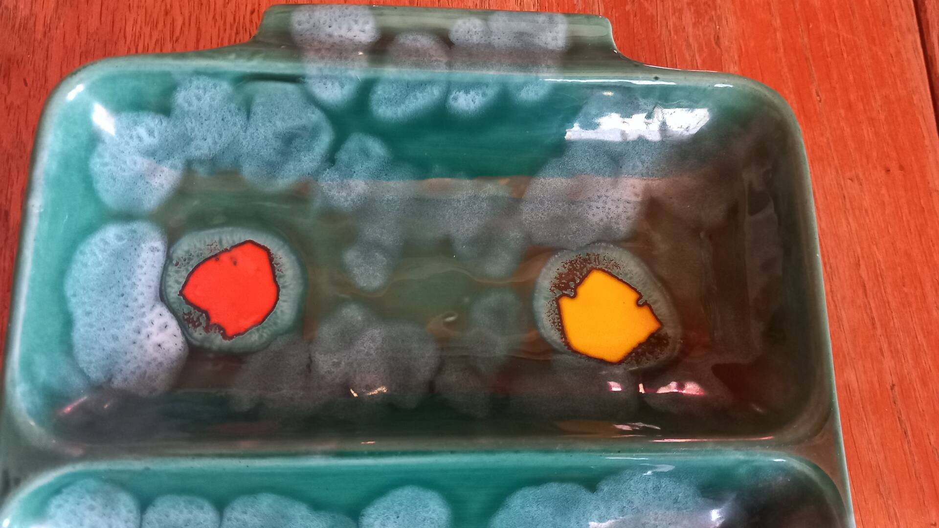Glazed ceramic dish with compartments attributed to Poët-Laval.