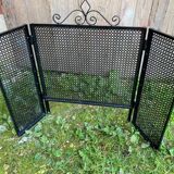 Fireplace screen black metal perforated sheet 3 vintage leaves