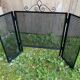 Fireplace screen black metal perforated sheet 3 vintage leaves