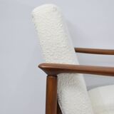 Original vintage armchair, 1960s, designer E.Homma, restored, white bouclé