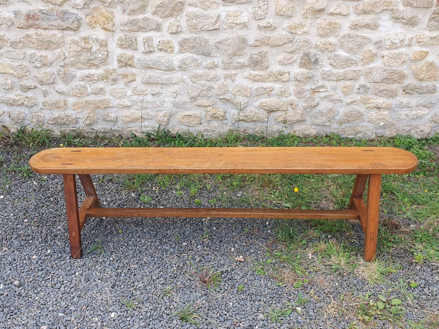 Vintage solid oak bench, 1950s