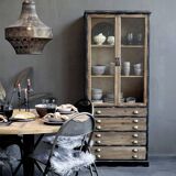 Display cabinet – Vintage sideboard with wooden drawers and glass doors