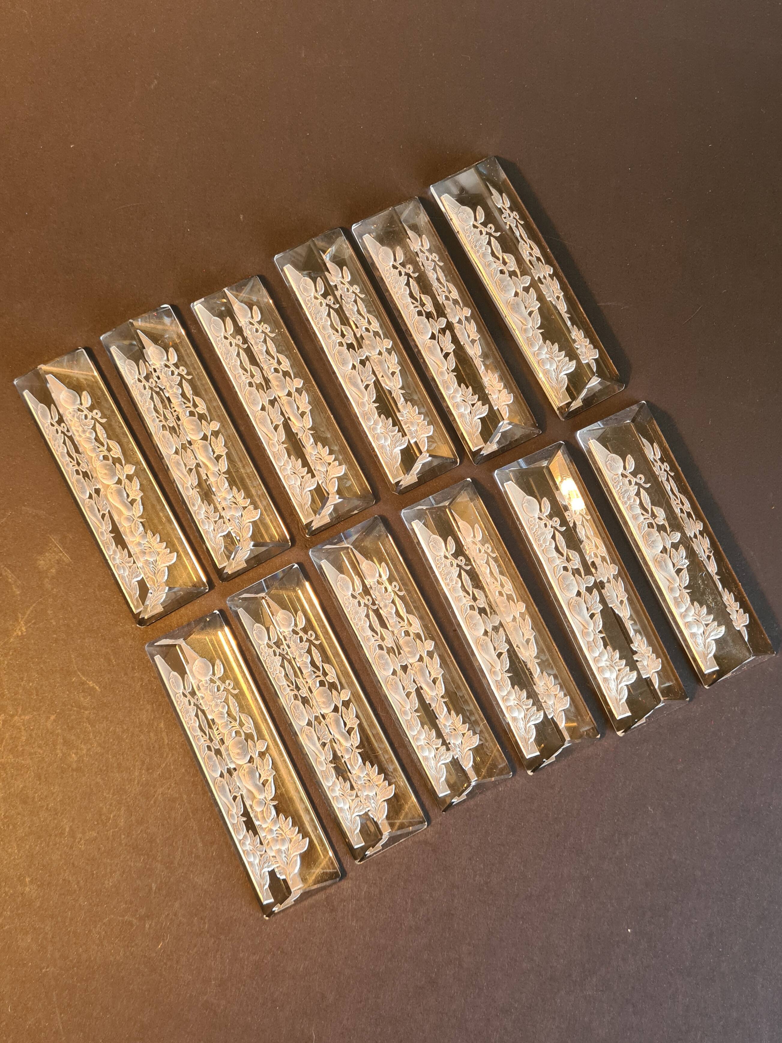 Set of 12 Art Deco Frosted Glass Knife Rests