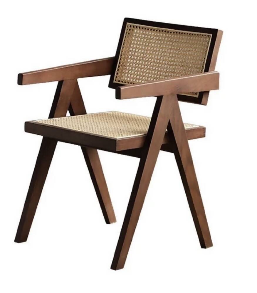 Wooden and rattan cane chair