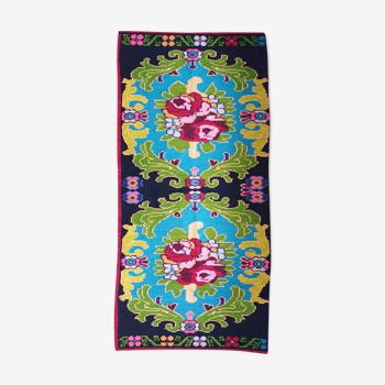 Bohemian Romanian handwoven carpet with floral colorful design