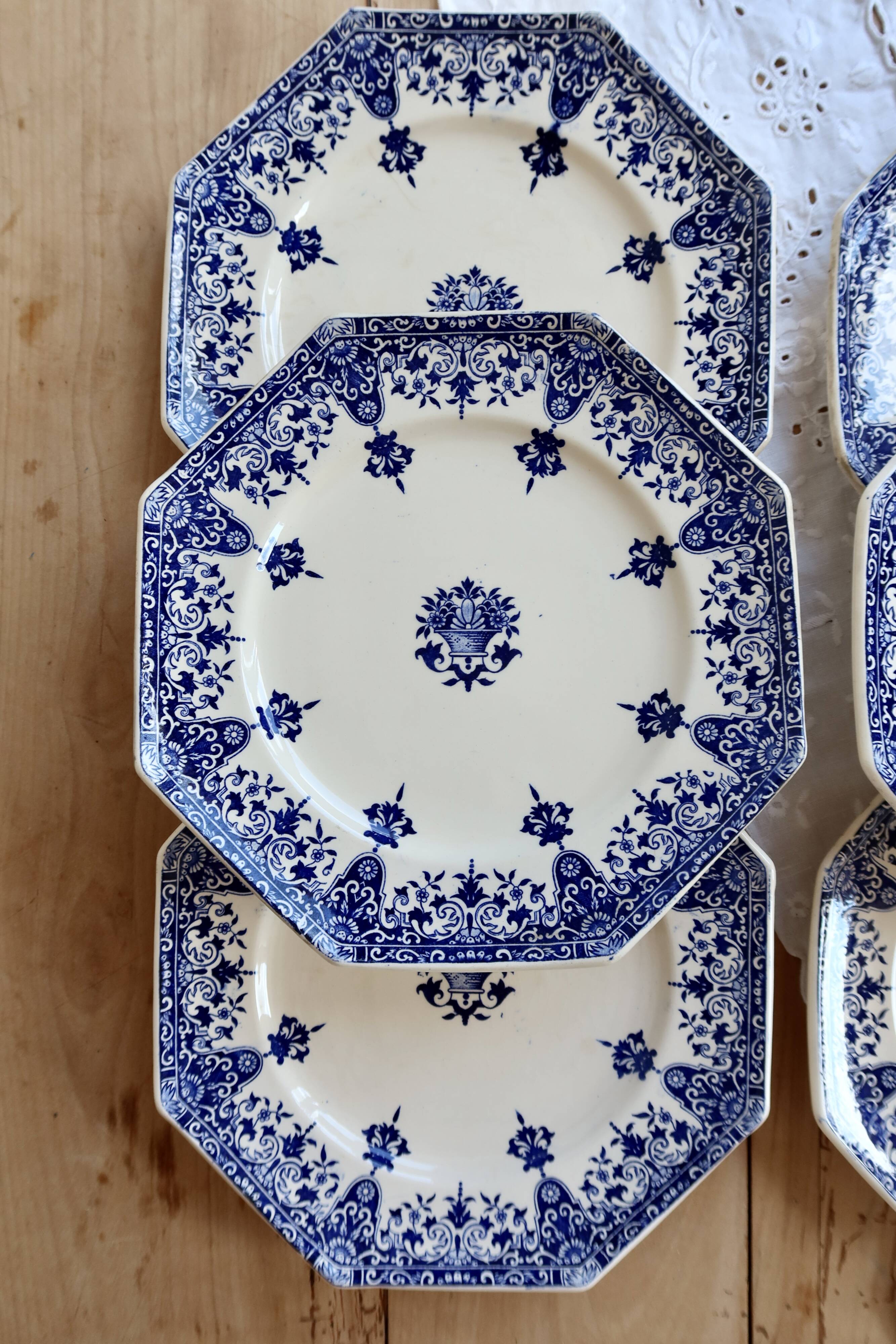 6 dessert plates ironstone Longchamp Rouen 19th century
