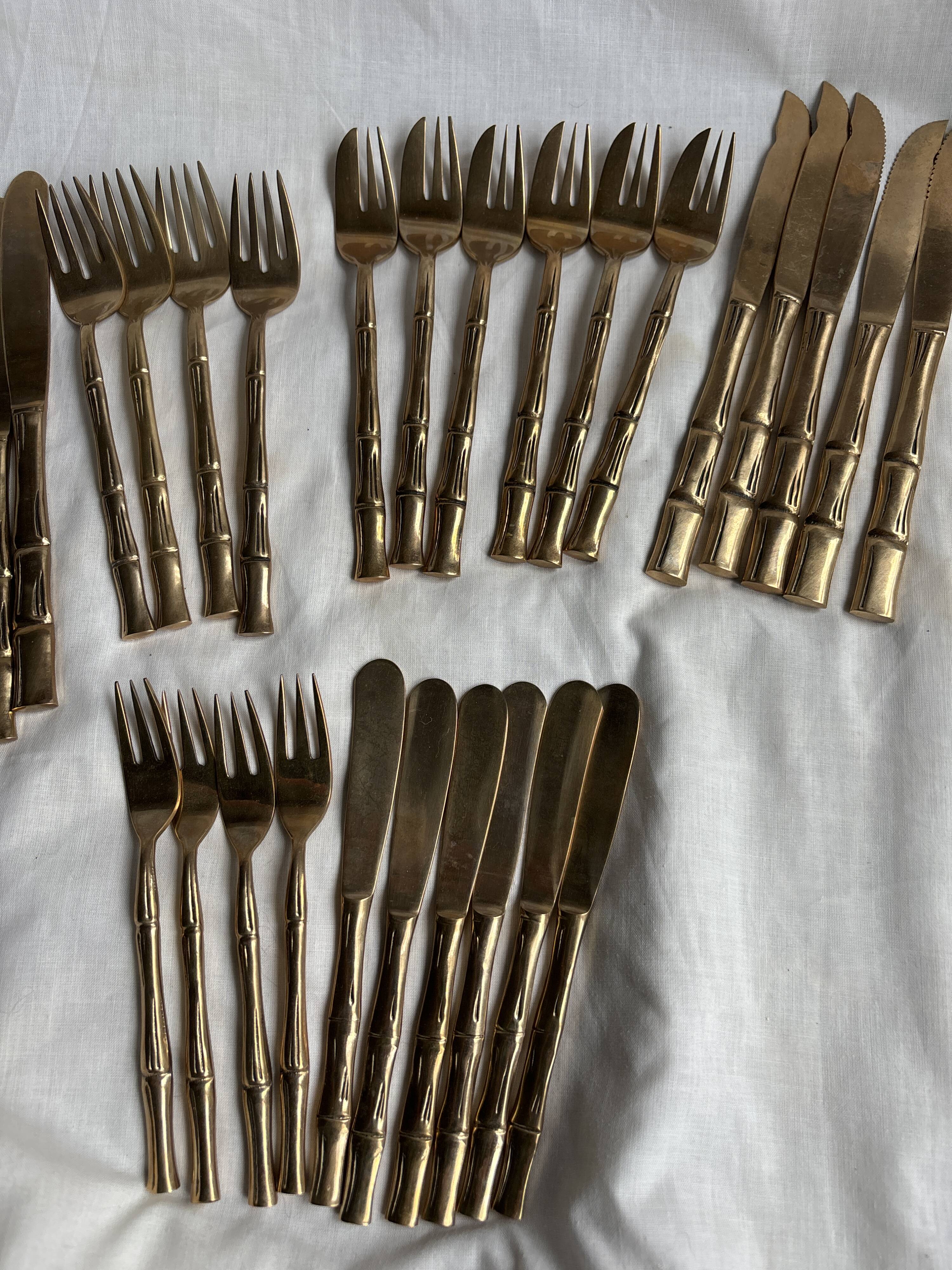 Set of 35 vintage Bamboo model brass cutlery