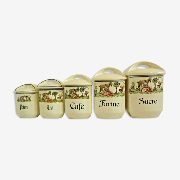 Lot de 5 pots à condiments gradués en porcelaine crème avec couvercles