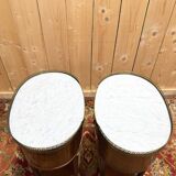 Pair of Louis XVI drum bedside tables in solid mahogany and marble.