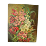 Peinture bouquet de fleurs huile sur bois debut XXeme