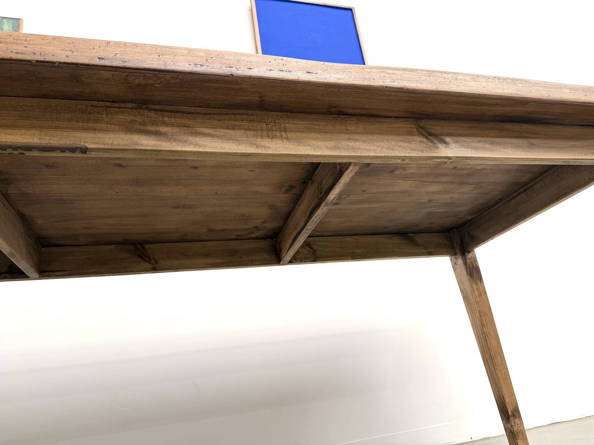 Beech farmhouse table, tapered legs, France, 1970s