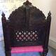 Old Indian armchair carved wood and pink braided rope India antics