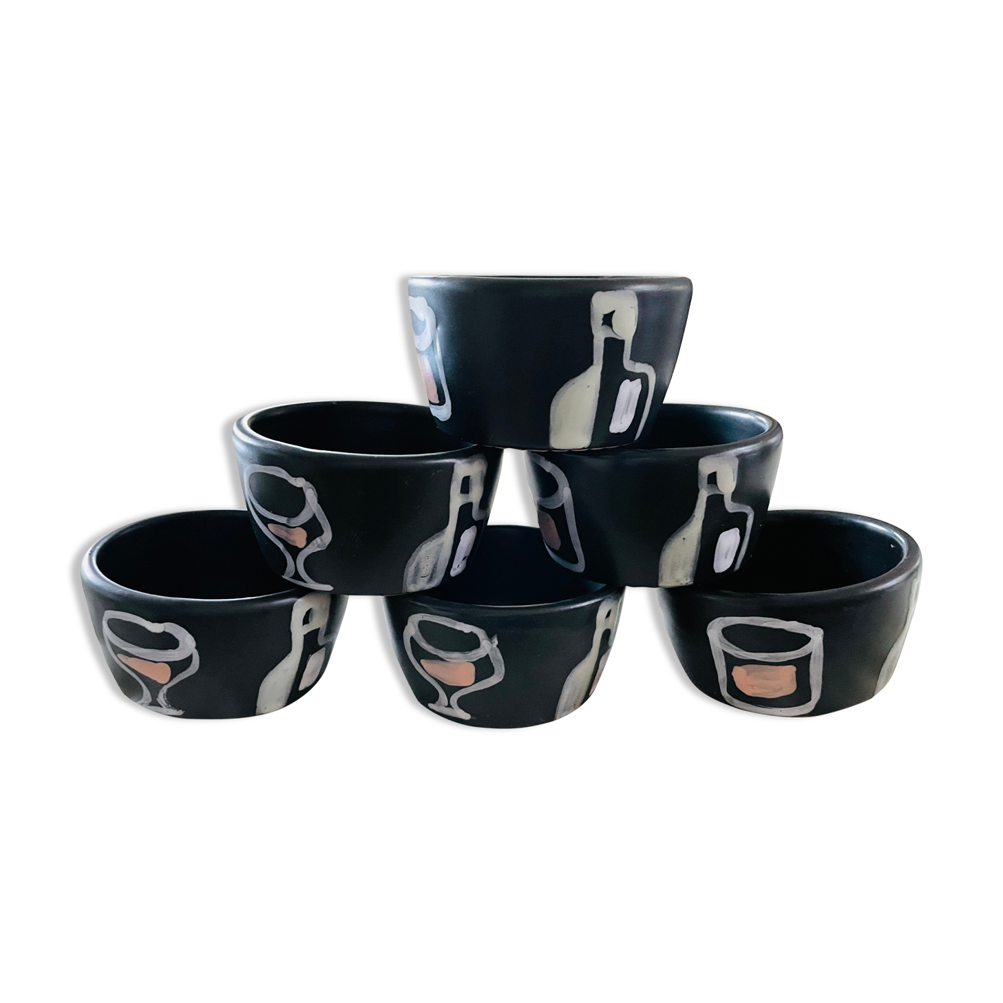 Set de 6 pots ramequins bols vintage céramique peinte 1960