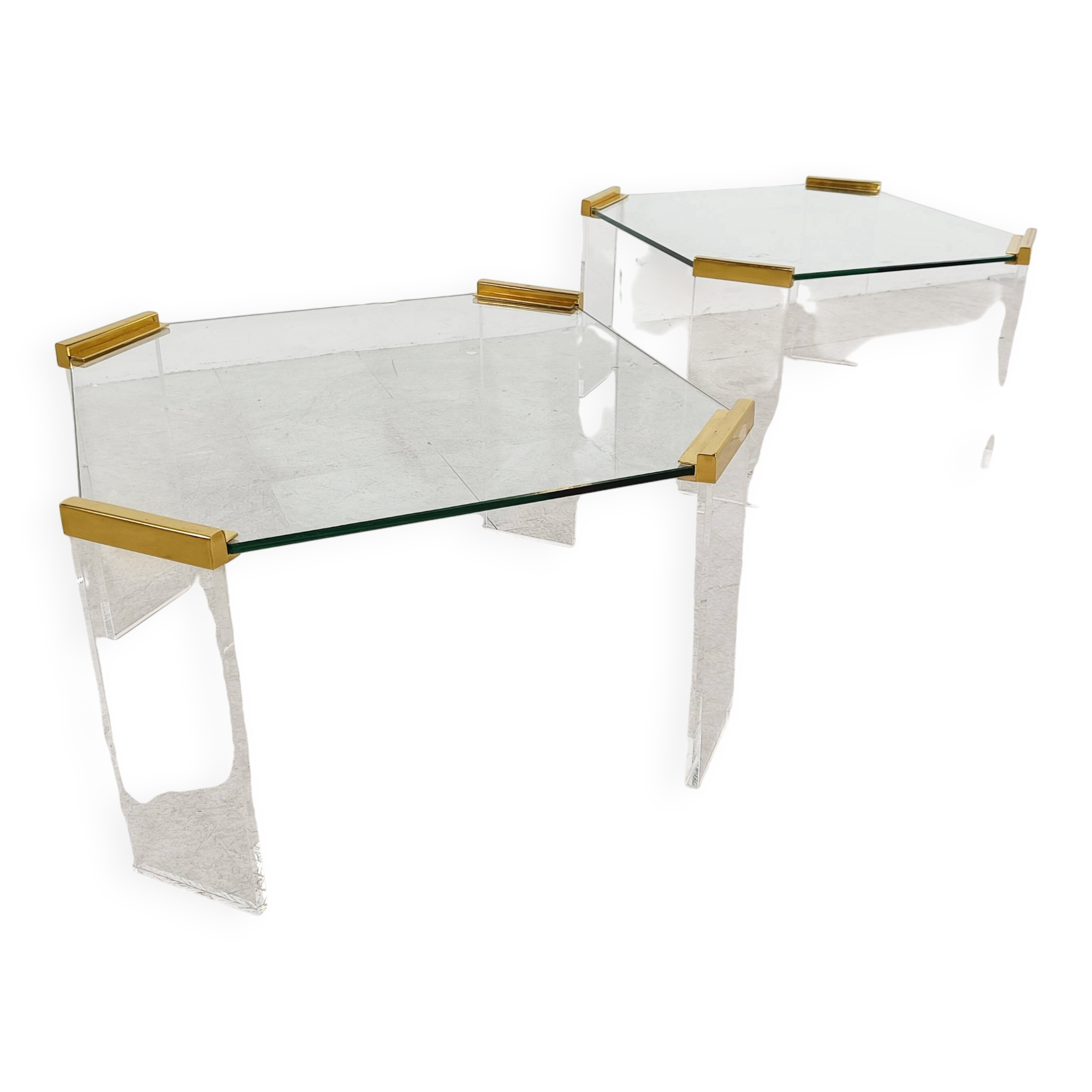 Lucite and brass coffee or side tables, 1970s