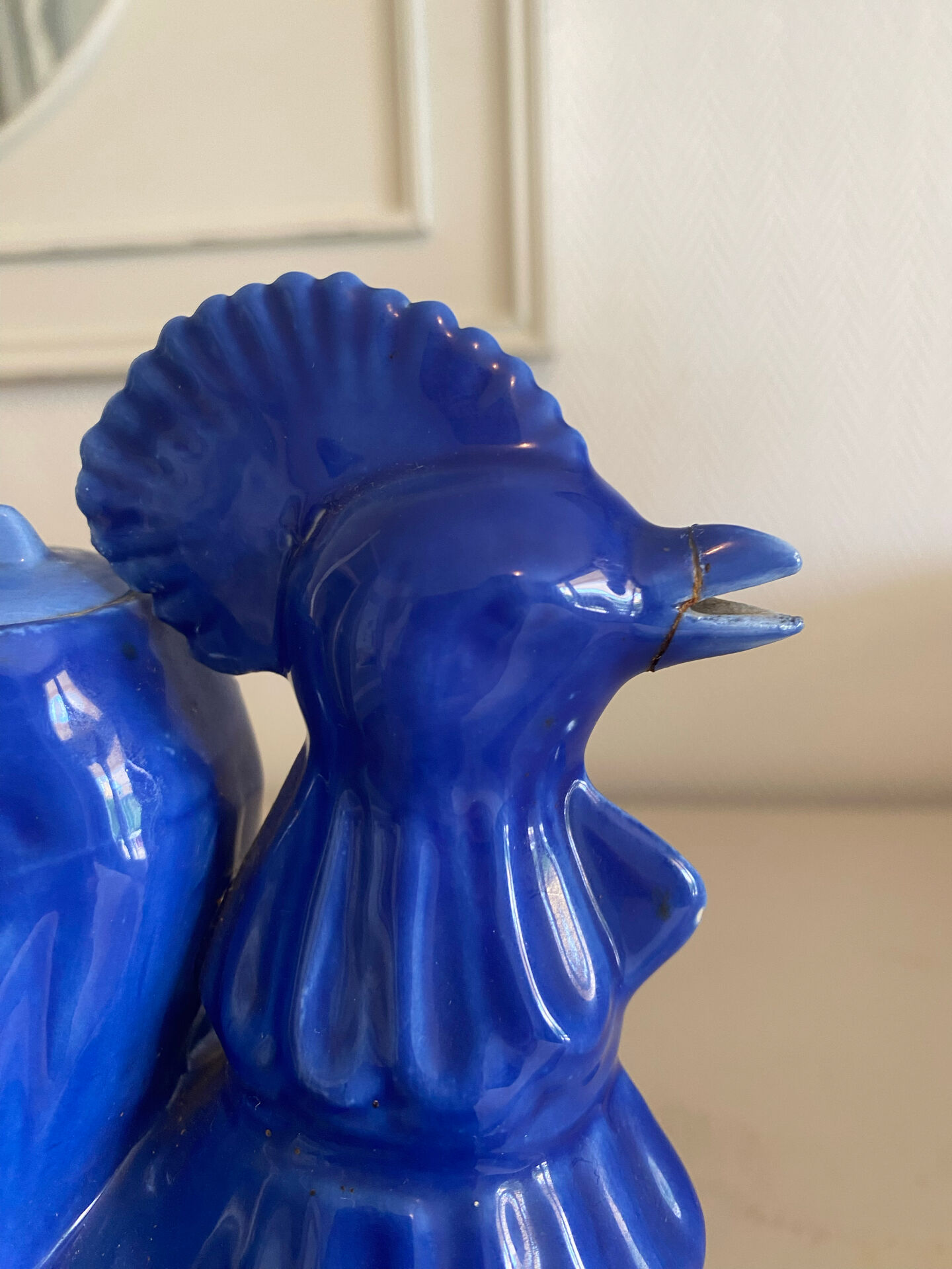 Ancienne verseuse coq bleu cobalt