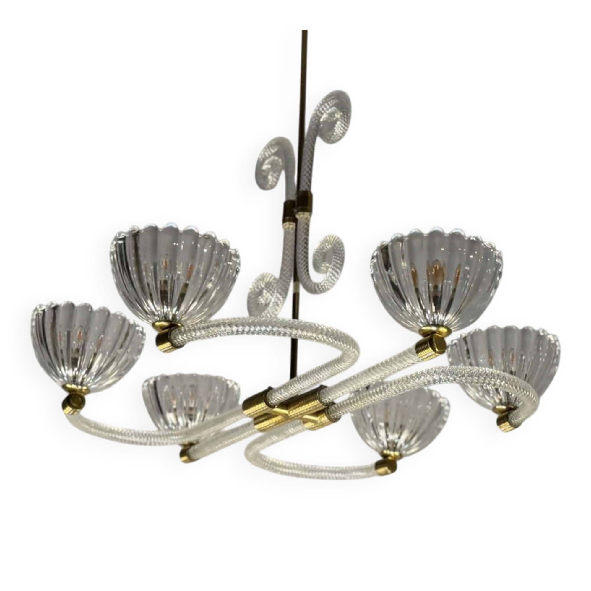 Venetian glass chandelier from Murano and brass, circa 1940.