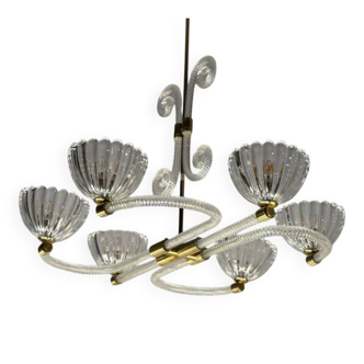 Venetian glass chandelier from Murano and brass, circa 1940.