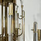 Vintage brass and glass Stilkronen chandelier, Italy 1970s