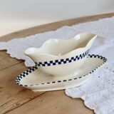 Antique sauce boat in ironstone Salins - Checkerboard model