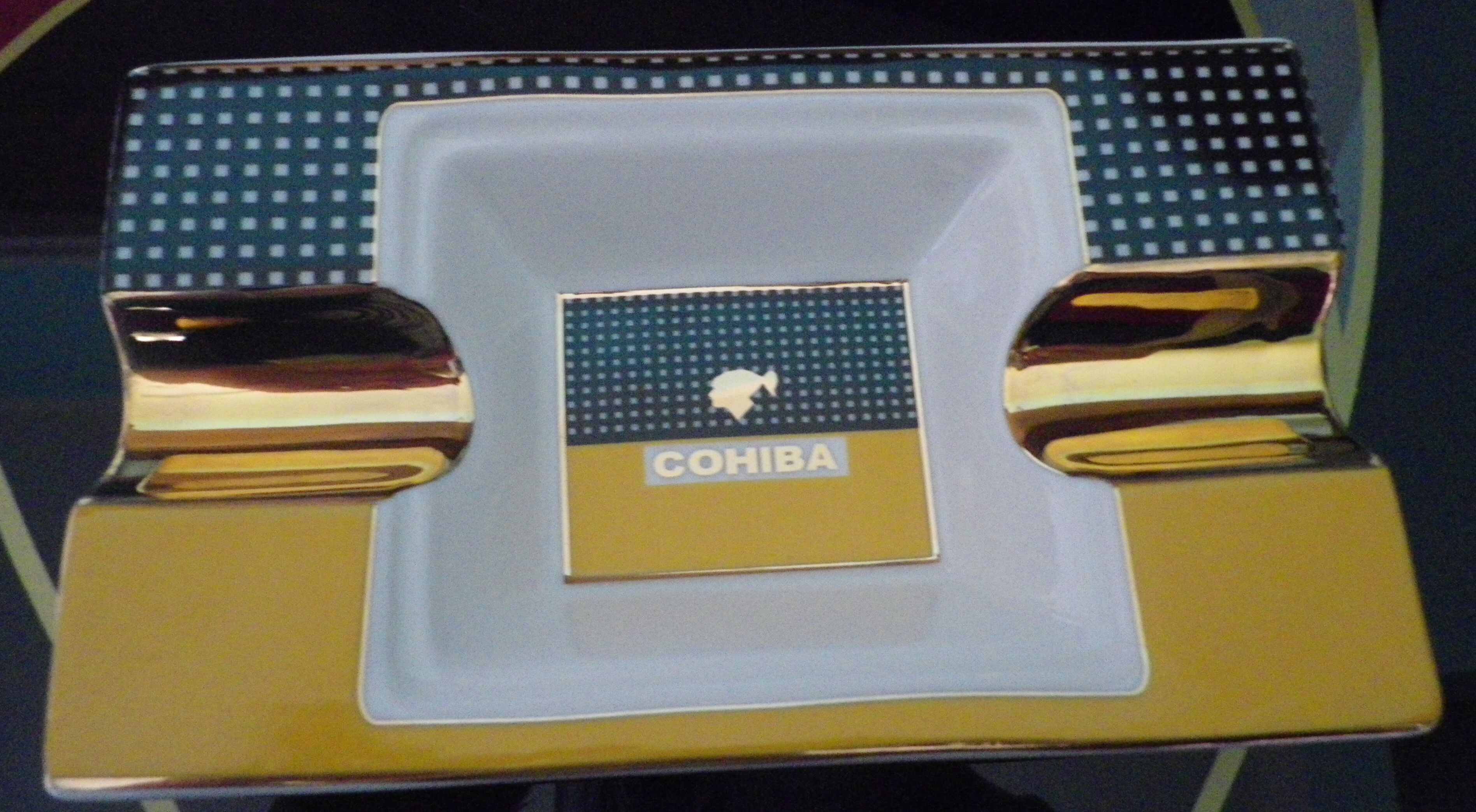 Ashtray COHIBA design, glazed porcelain, Cuba