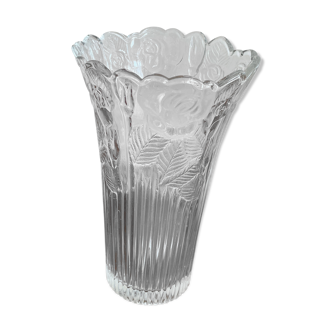 Vase en verre moulé Borgonovo Italie décor roses