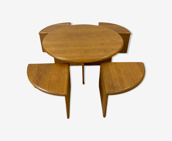 Danish Scandinavian coffee table set with nesting seats