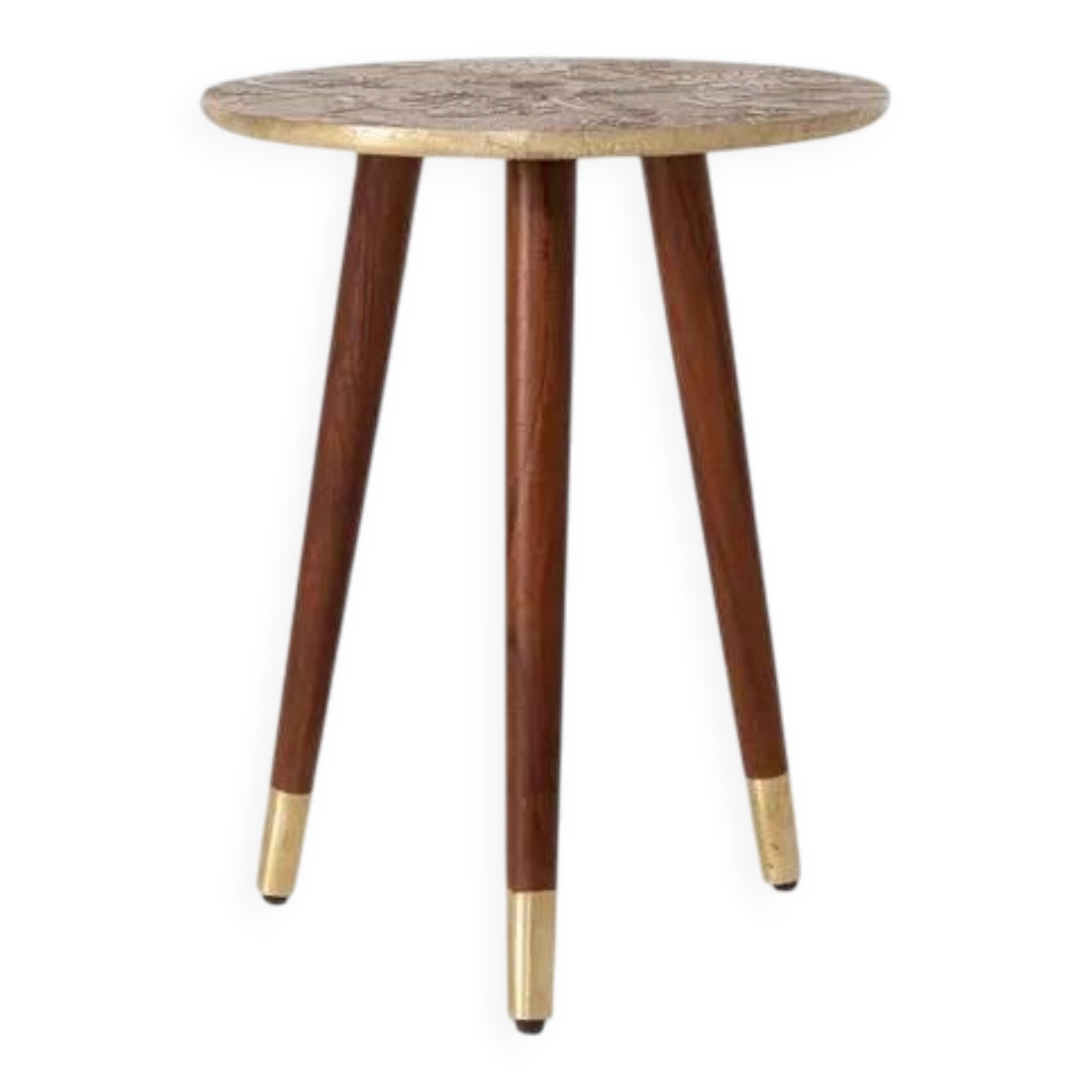 Side table with handcrafted embossed brass top: luxury bohemian side table.
