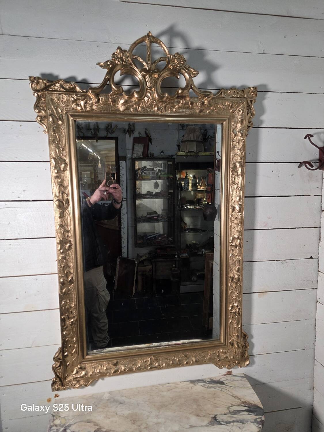 Antique Art Nouveau gilded mirror, 138cm