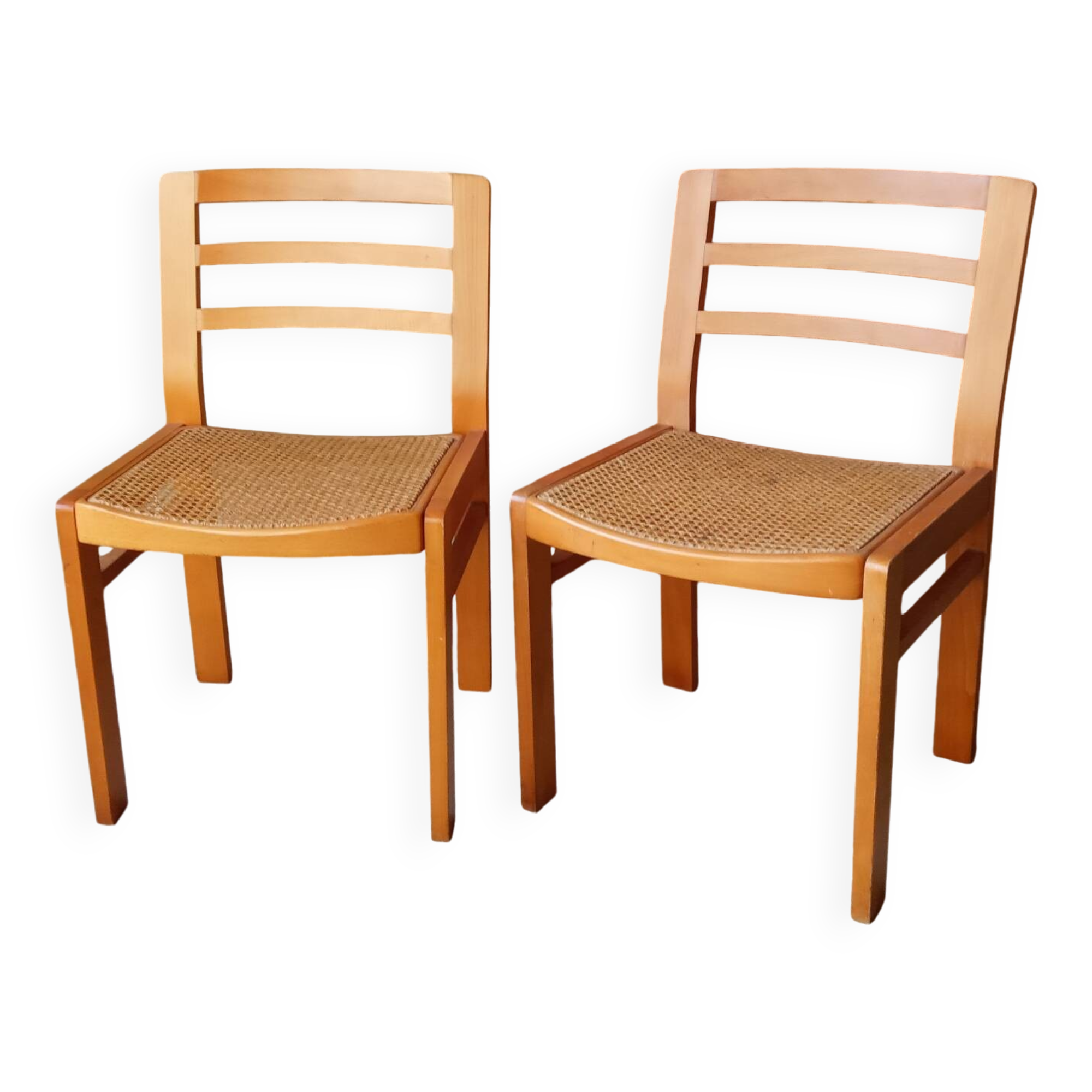 Pair of Baumann caned chairs, 70s/80s