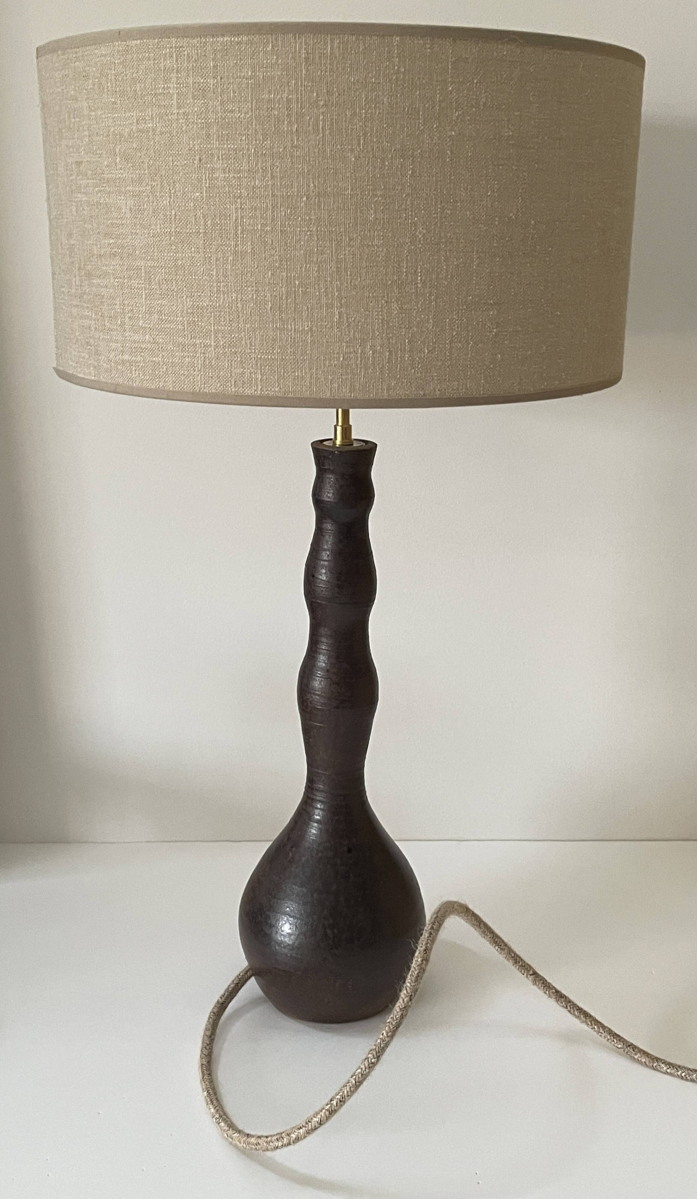 Large handmade stoneware lamp, 1960s-70s