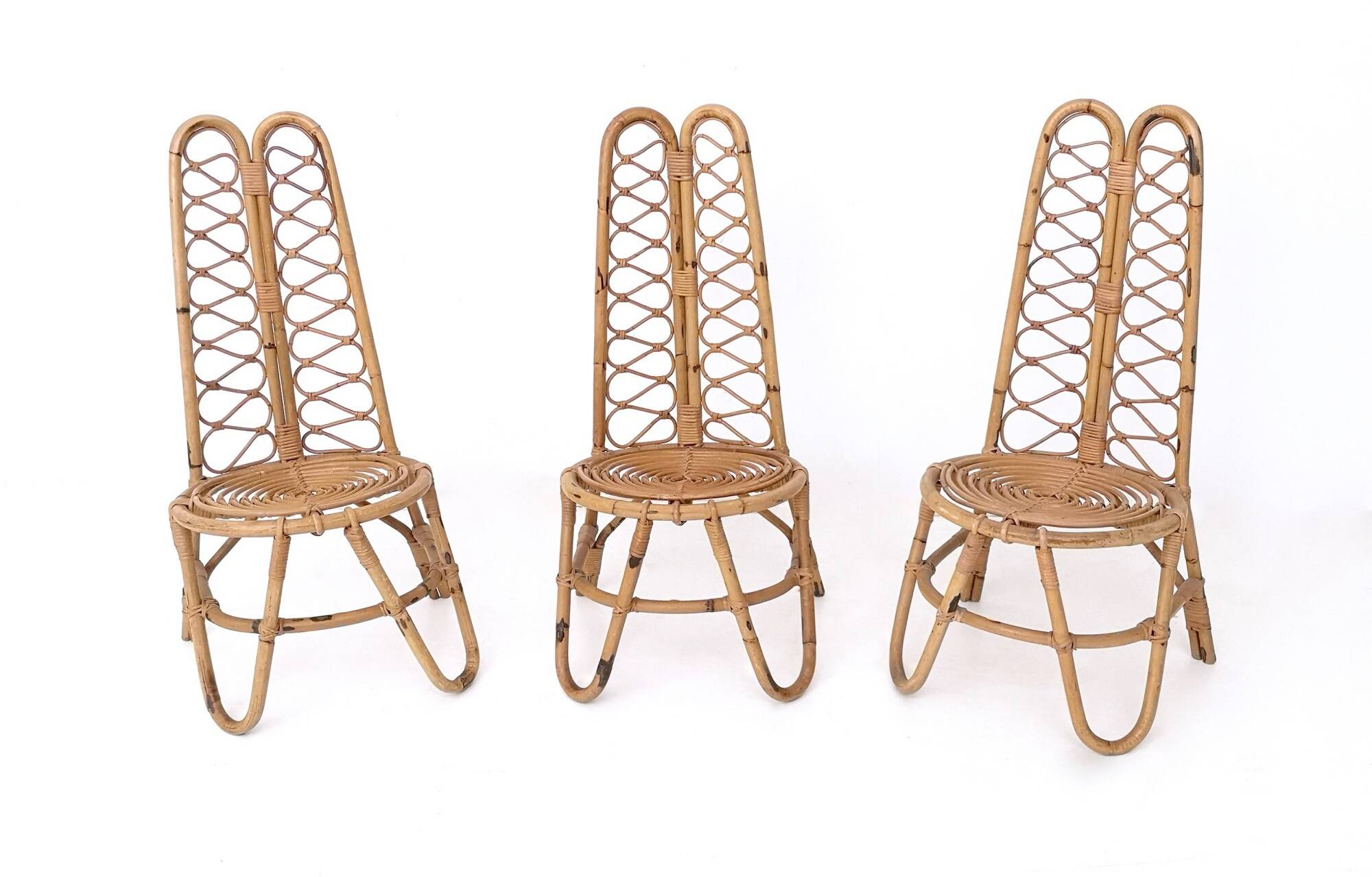 Ensemble de trois chaises de jardin en bambou, Italie