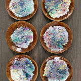 Set of 6 Morvan-signed glazed stoneware dinner plates – ceramics