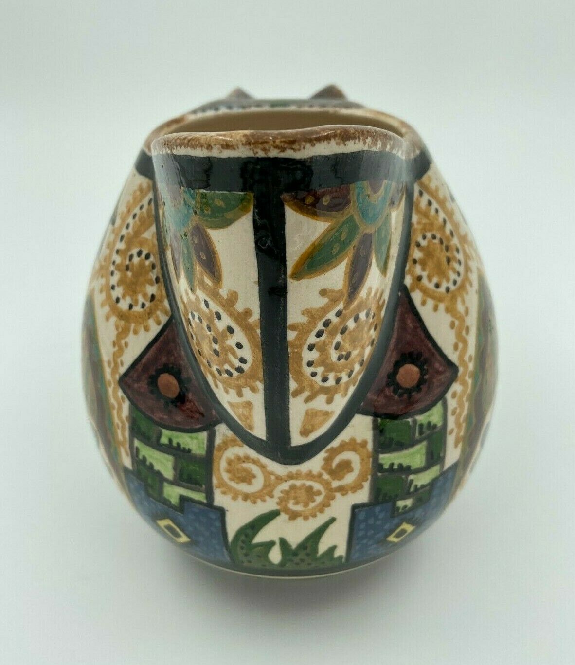 Pichet Paul Fouillen faience de Quimper decor geometrique signe
