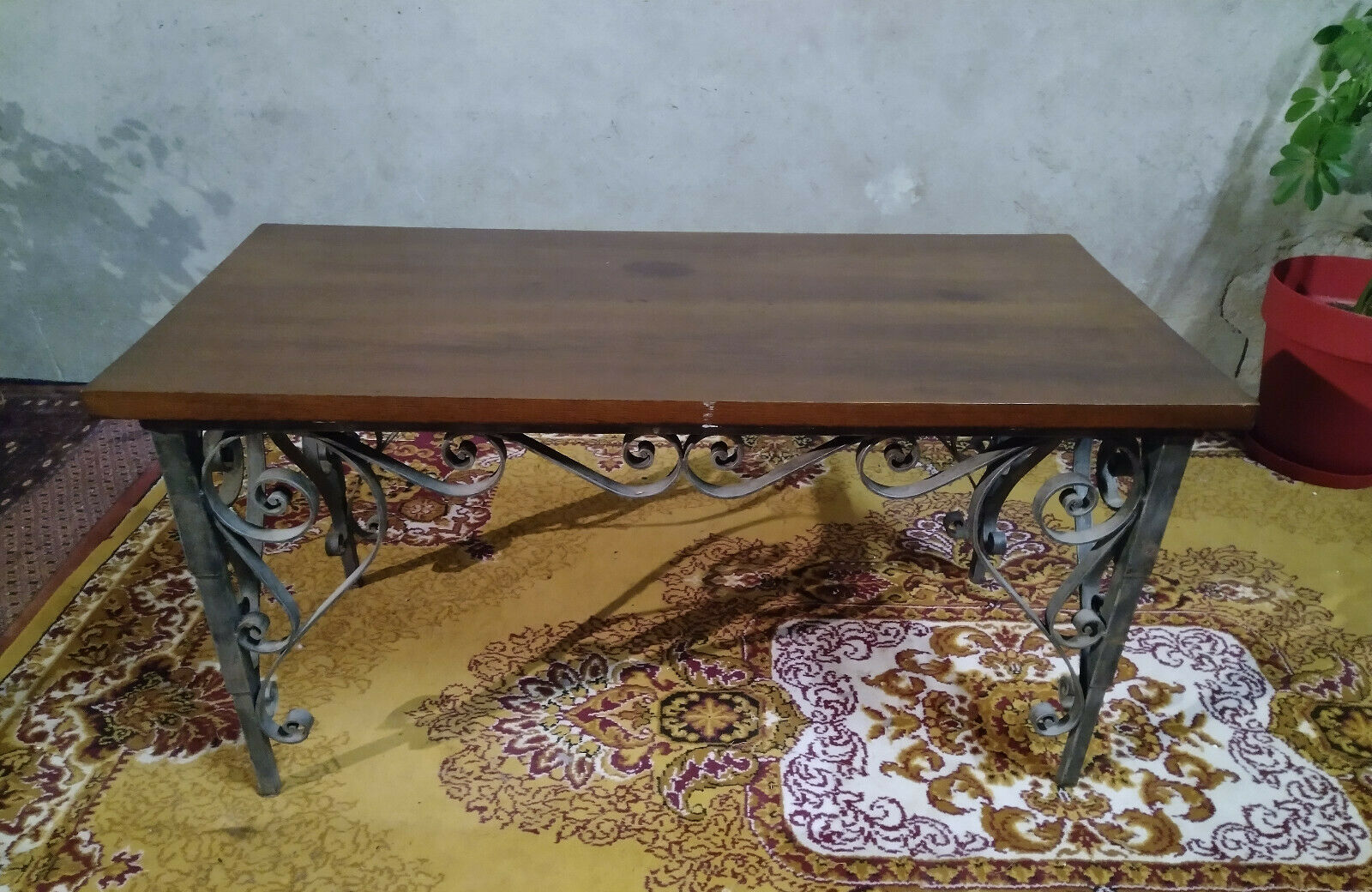 Wrought iron coffee table and wood