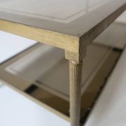 vintage brass coffee table with smoked glass mirror, antique Maison Jansen