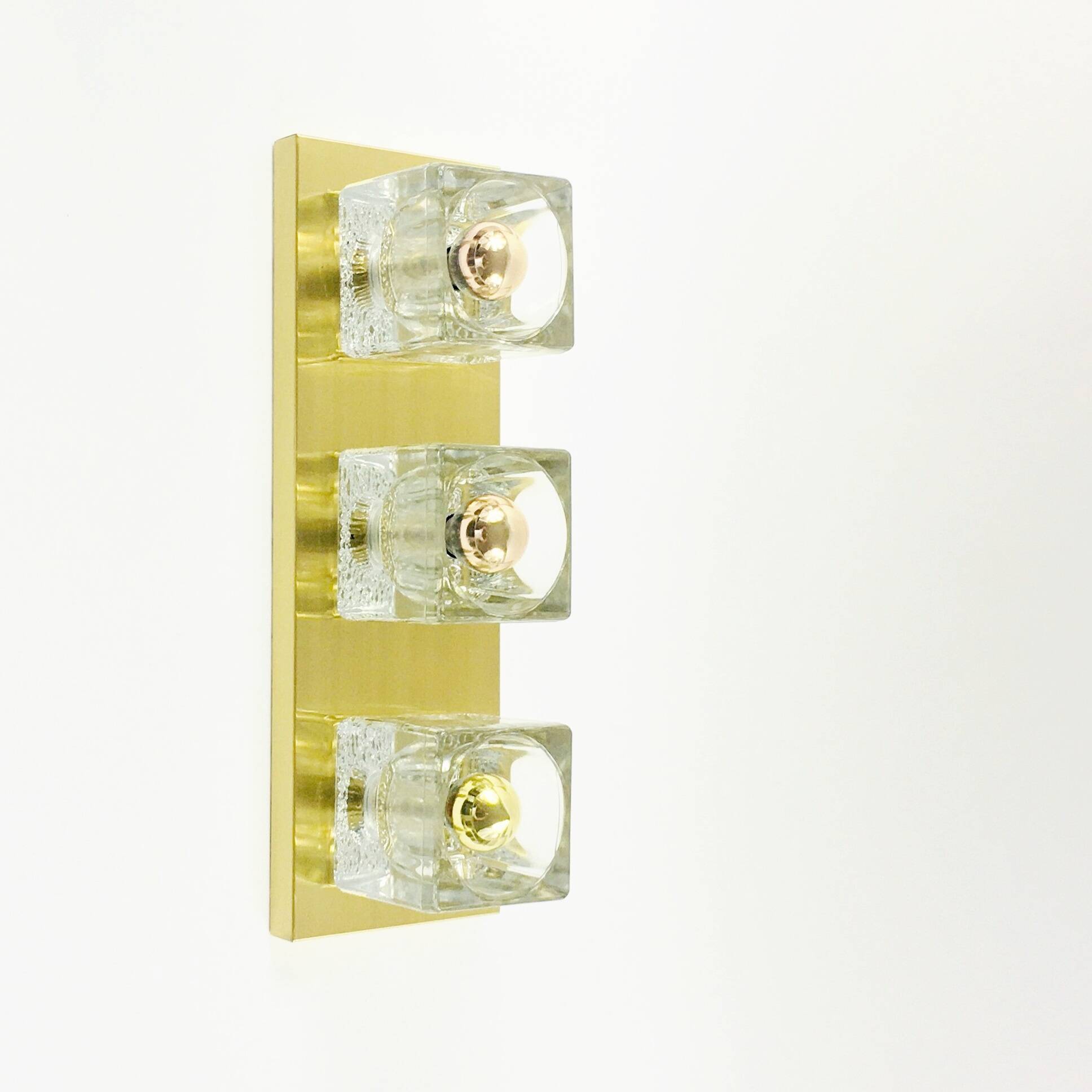 Pair of Large Crystal Glass & Brass Wall Lights/Sconces from Peill & Putzler, Germany, 1970s