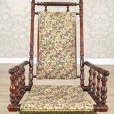 Antique Spring Rocking Chair in Floral Fabric, 1890s