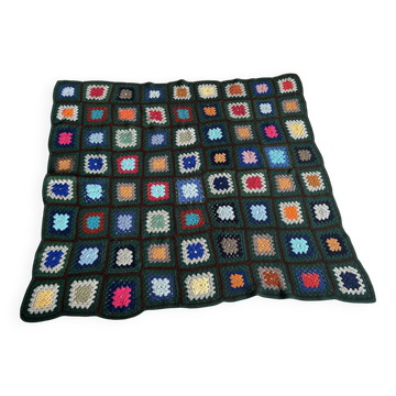 Plaid, sofa throw, crochet, handmade, vintage, 70s