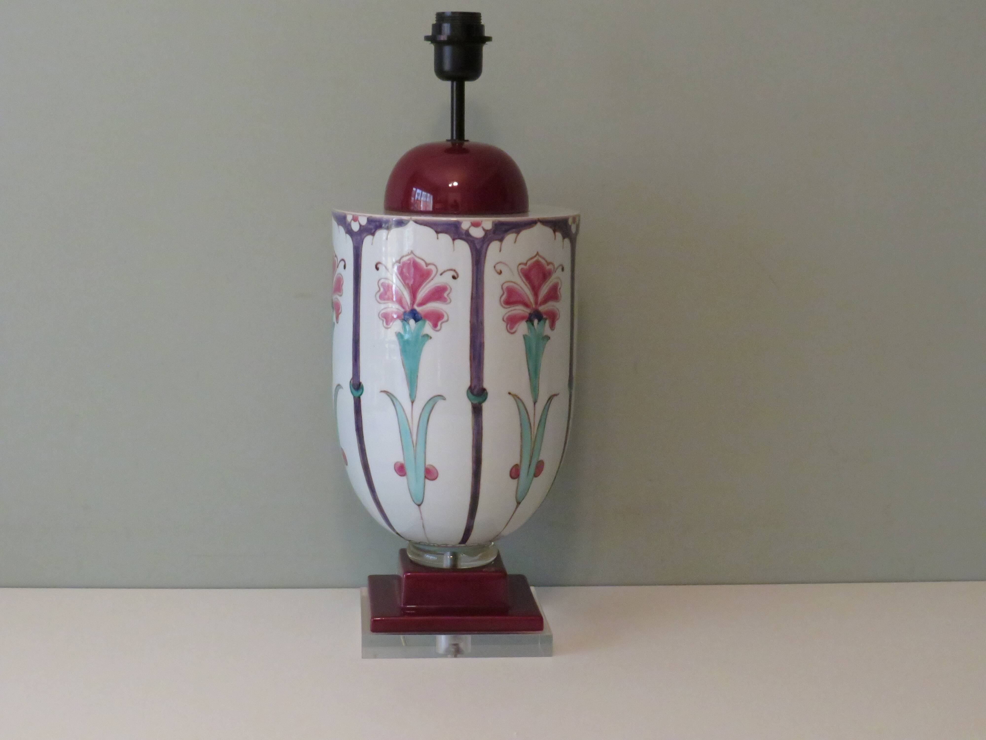 Ceramic lamp stand with floral pattern of Art Nouveau inspiration, 1960-1970