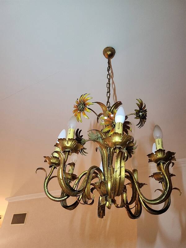 Set of painted metal chandeliers with flower decor