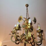 Set of painted metal chandeliers with flower decor