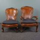 Unique antique set of 2 sheepskin leather armchairs