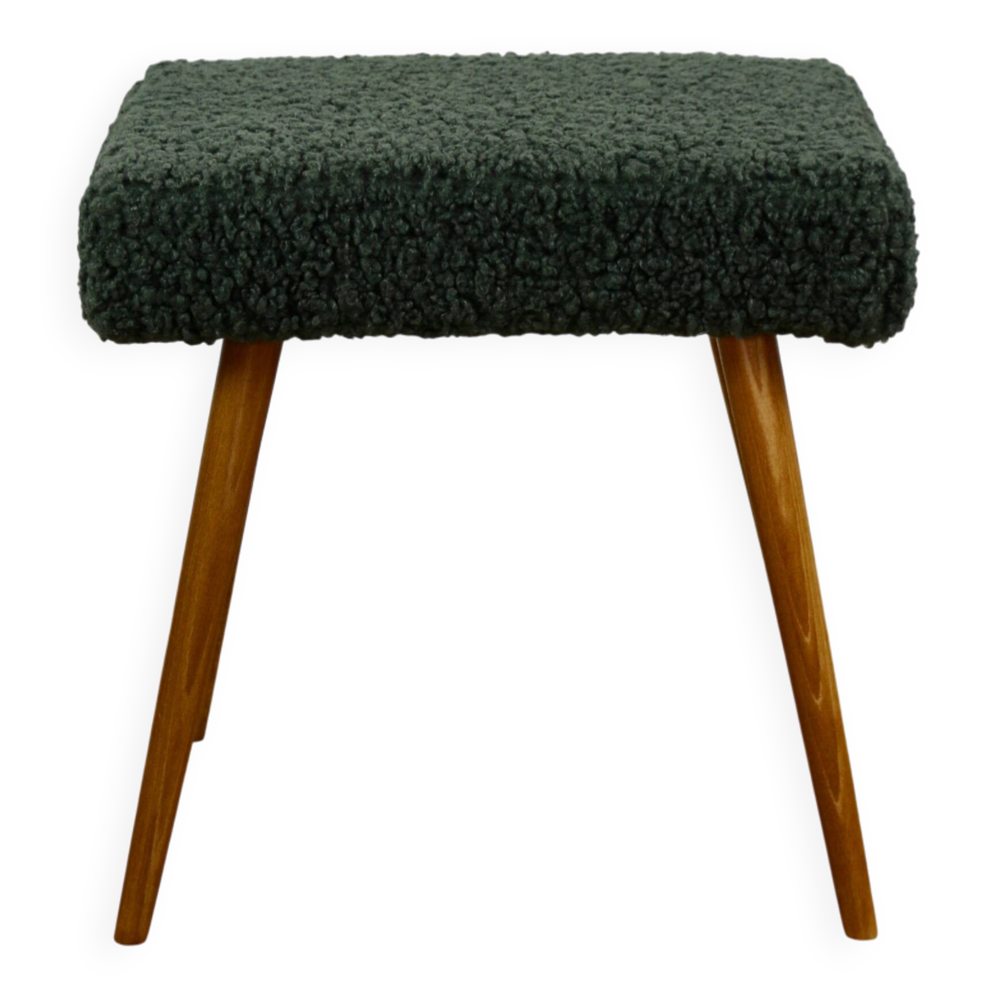 High stool seat boucle fleece green - round beech legs