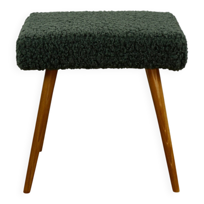 Tabouret haut en bouclette polaire verte - pieds ronds en hêtre