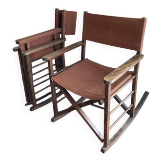 Pair of folding safari armchairs 1950